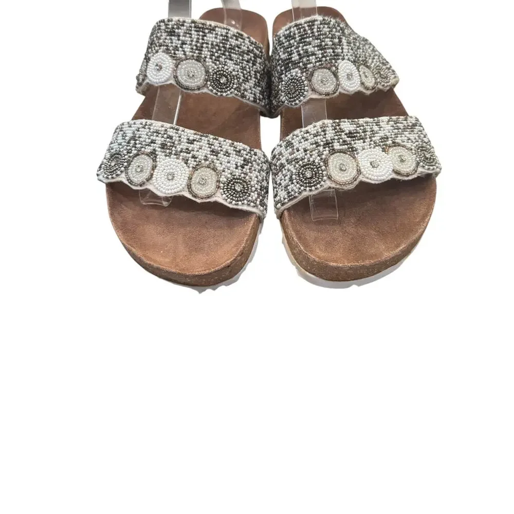 ROAN by BED STU Jury Black White Beaded Slide Sandals Women’s 7